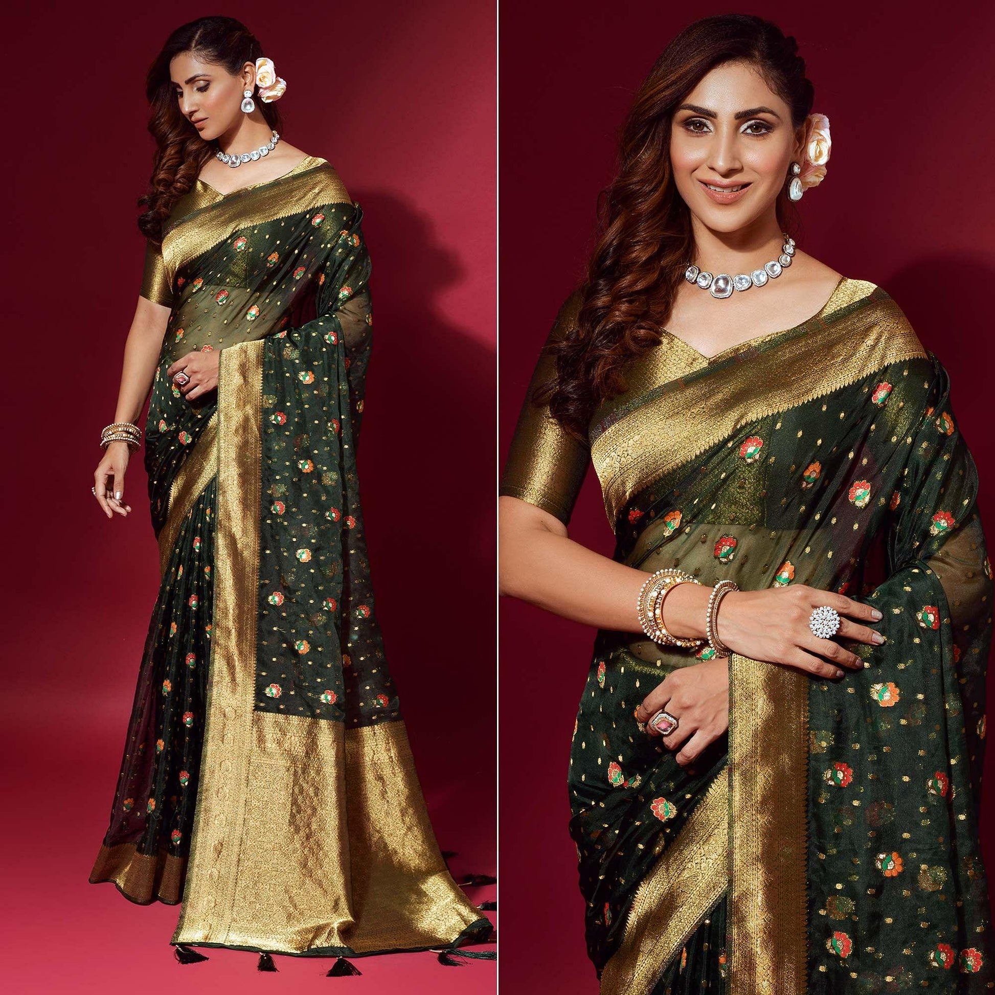 green-woven-organza-saree-with-tassels-143542
