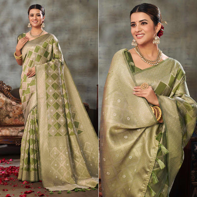 green-woven-organza-saree-with-tassels