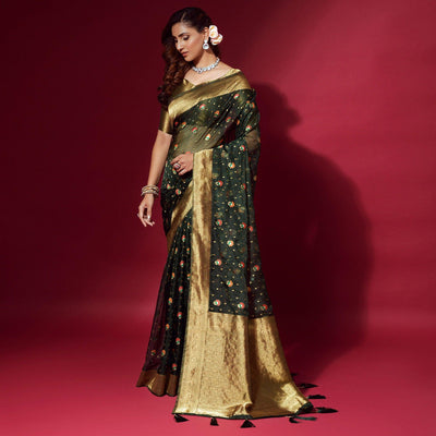 green-woven-organza-saree-with-tassels-143542
