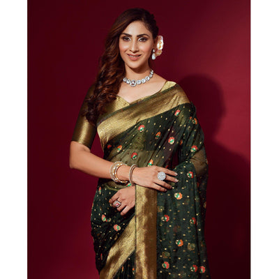 green-woven-organza-saree-with-tassels-143542
