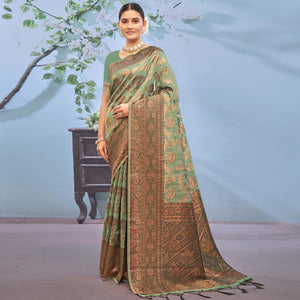 green-woven-poly-cotton-saree-with-tassels