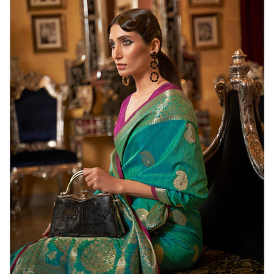 green-woven-pure-silk-saree-144413