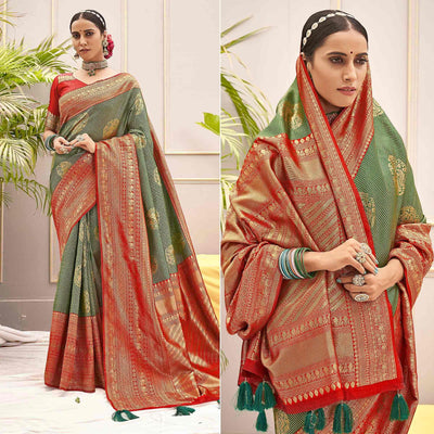 green-woven-pure-silk-saree-with-tassels-144040