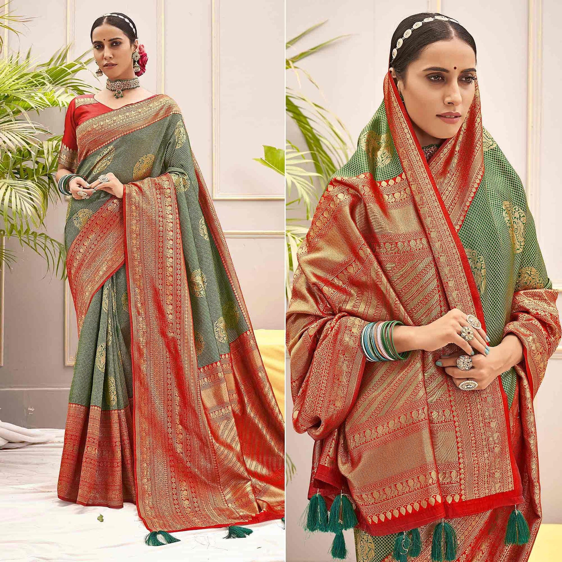 green-woven-pure-silk-saree-with-tassels-144040