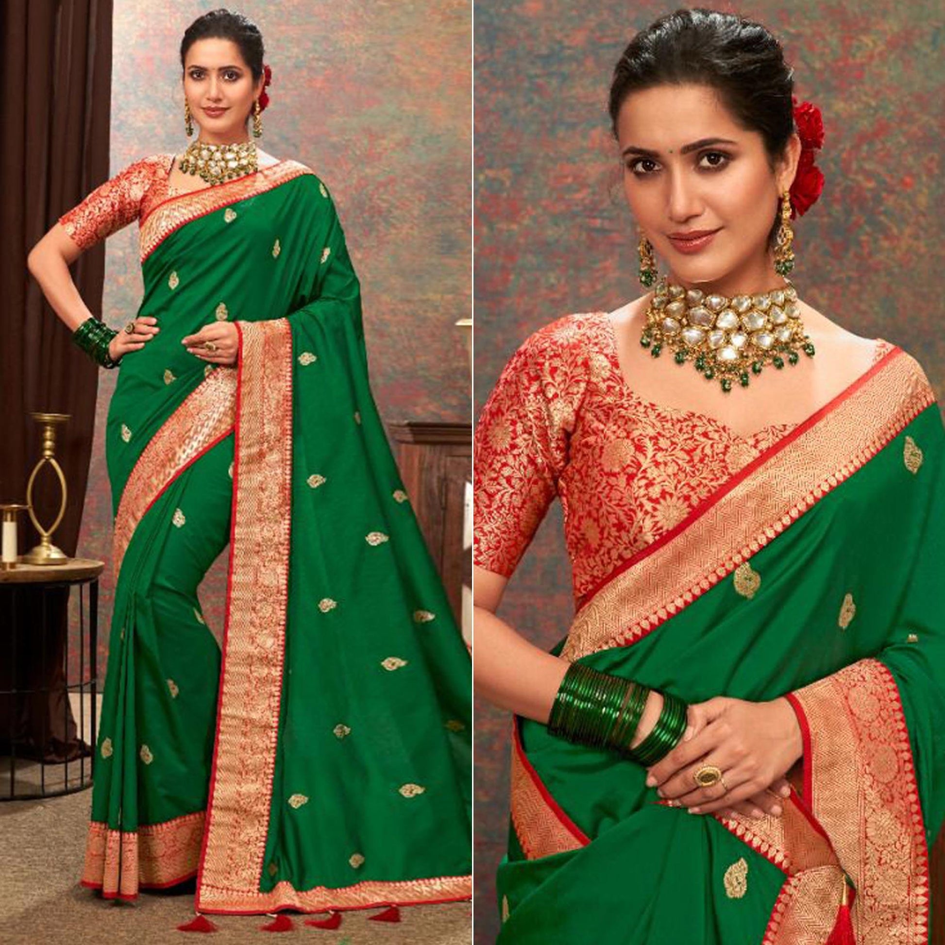 green-woven-pure-silk-saree-with-tassels-1