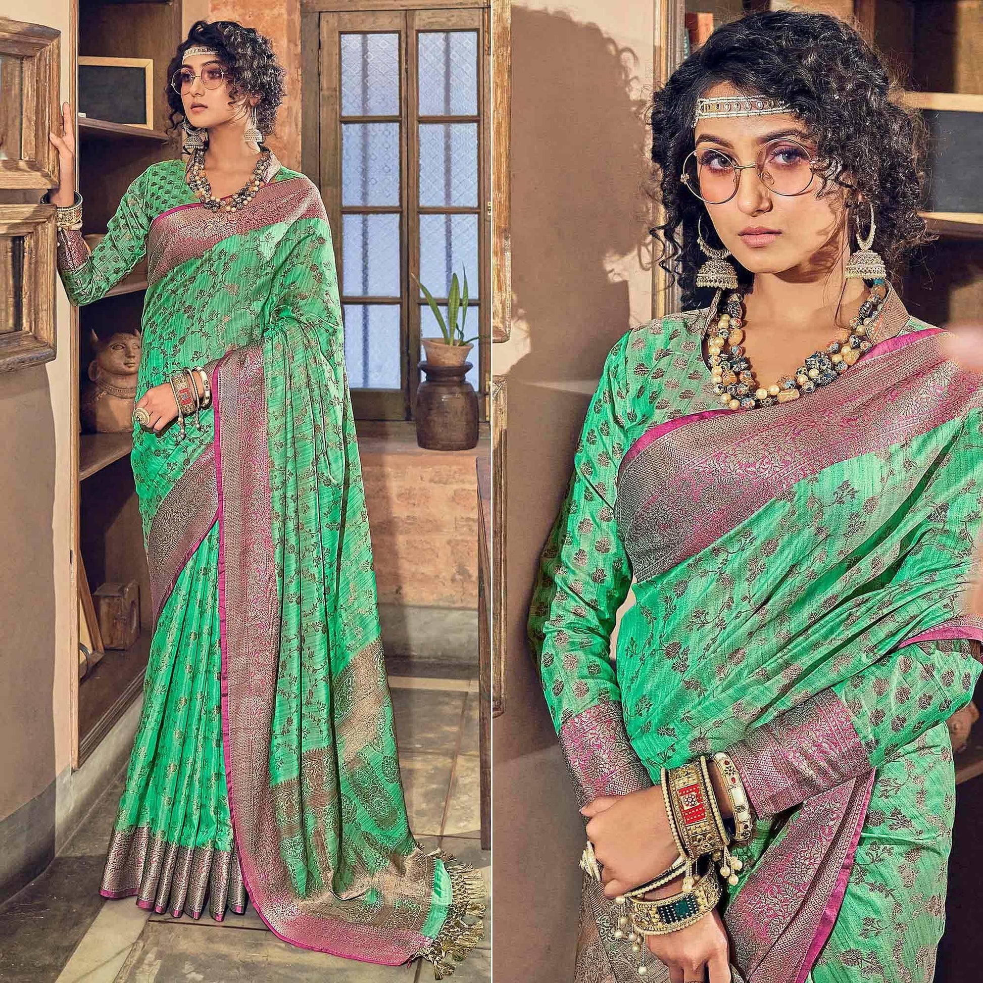green-woven-pure-silk-saree-with-tassels-144079