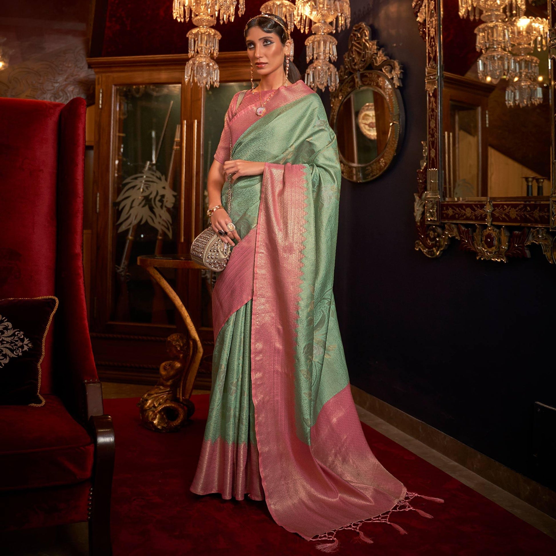 green-woven-pure-silk-saree-with-tassels-145117