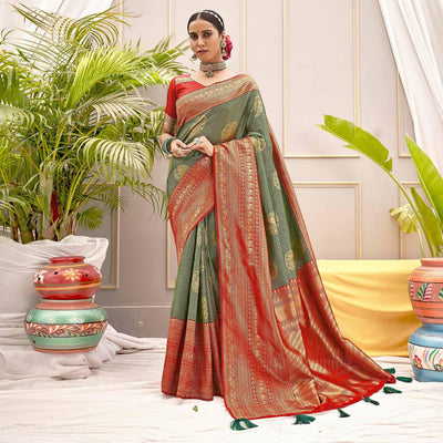 green-woven-pure-silk-saree-with-tassels-144040
