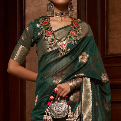 green-woven-pure-silk-saree-with-tassels