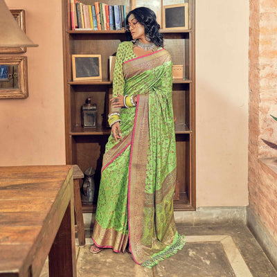 green-woven-pure-silk-saree-with-tassels-144083