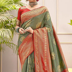 green-woven-pure-silk-saree-with-tassels-144040