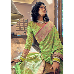 green-woven-pure-silk-saree-with-tassels-144083