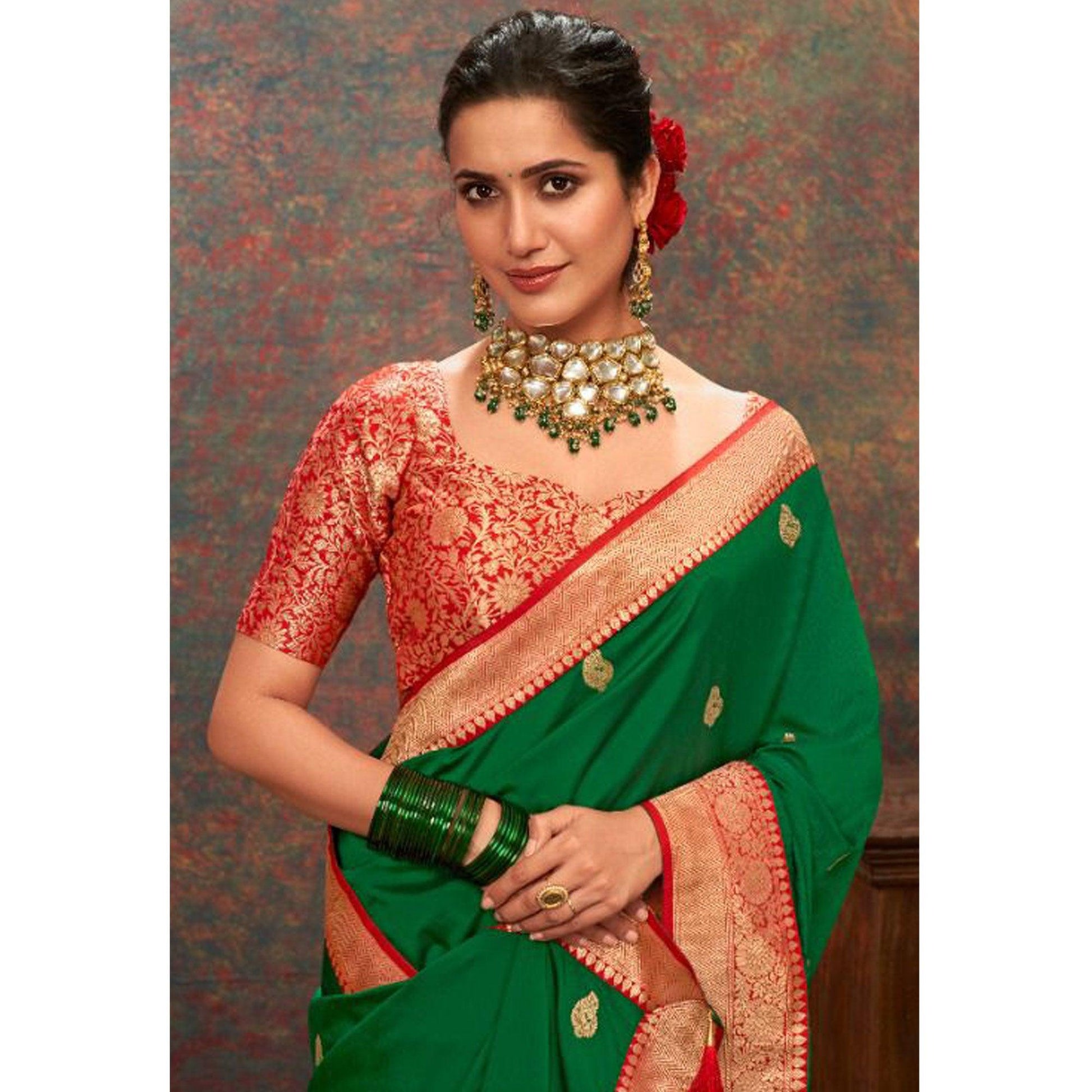 green-woven-pure-silk-saree-with-tassels-1