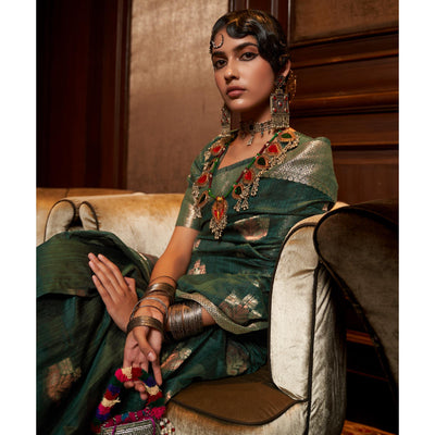 green-woven-pure-silk-saree-with-tassels