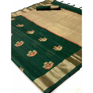 green-woven-pure-silk-saree-with-tassels