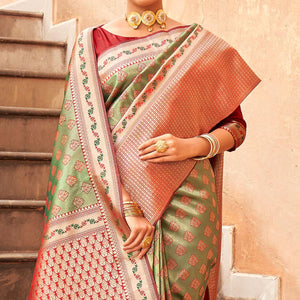 green-woven-silk-saree-with-tassels