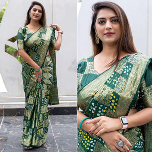 green-festive-wear-woven-with-bandhani-printed-art-silk-saree-142635