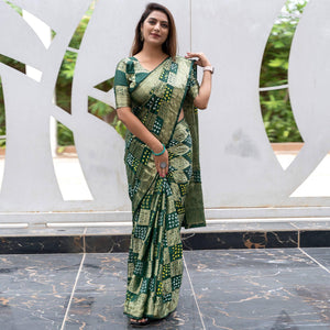 green-festive-wear-woven-with-bandhani-printed-art-silk-saree-142635
