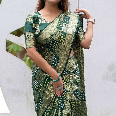green-festive-wear-woven-with-bandhani-printed-art-silk-saree-142635