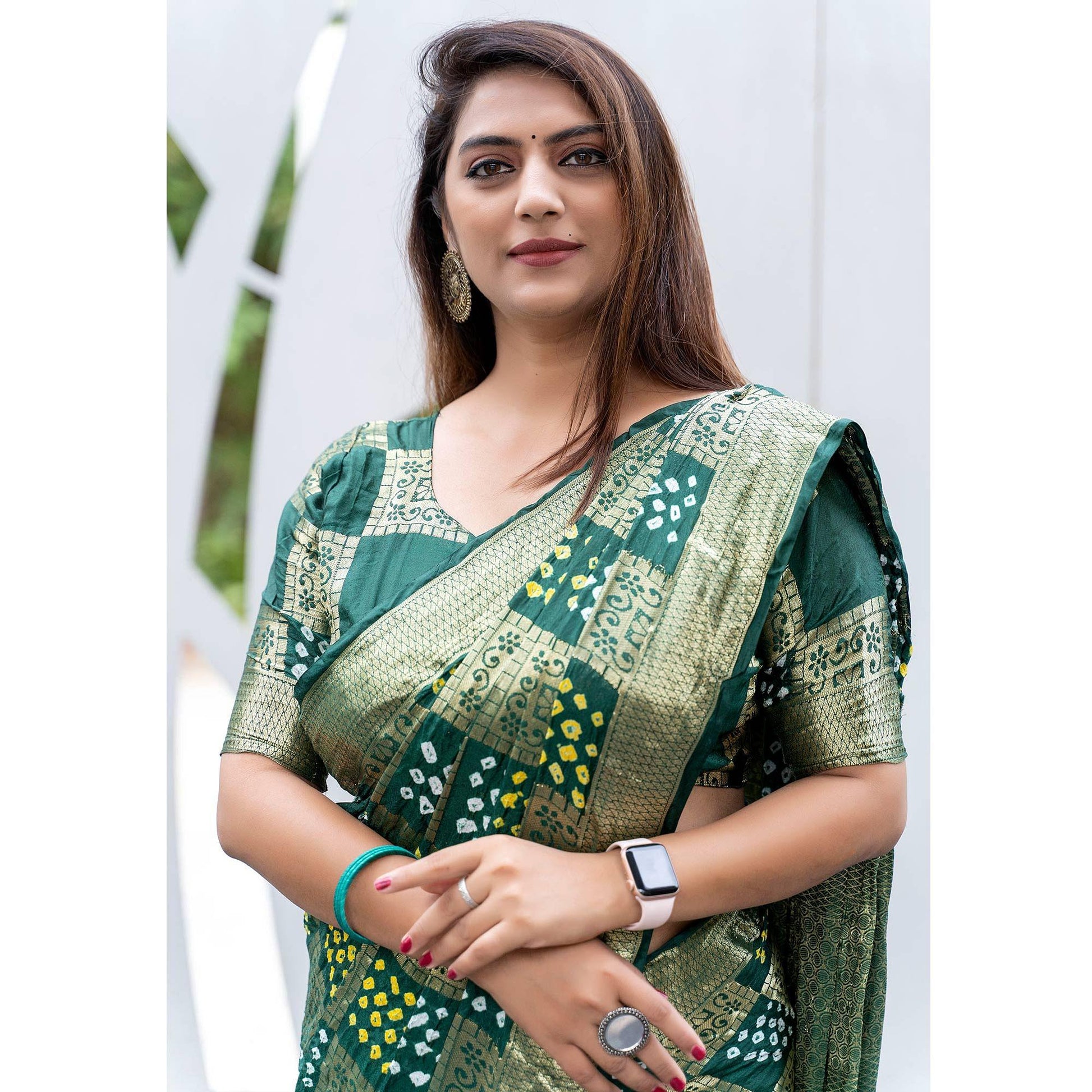 green-festive-wear-woven-with-bandhani-printed-art-silk-saree-142635