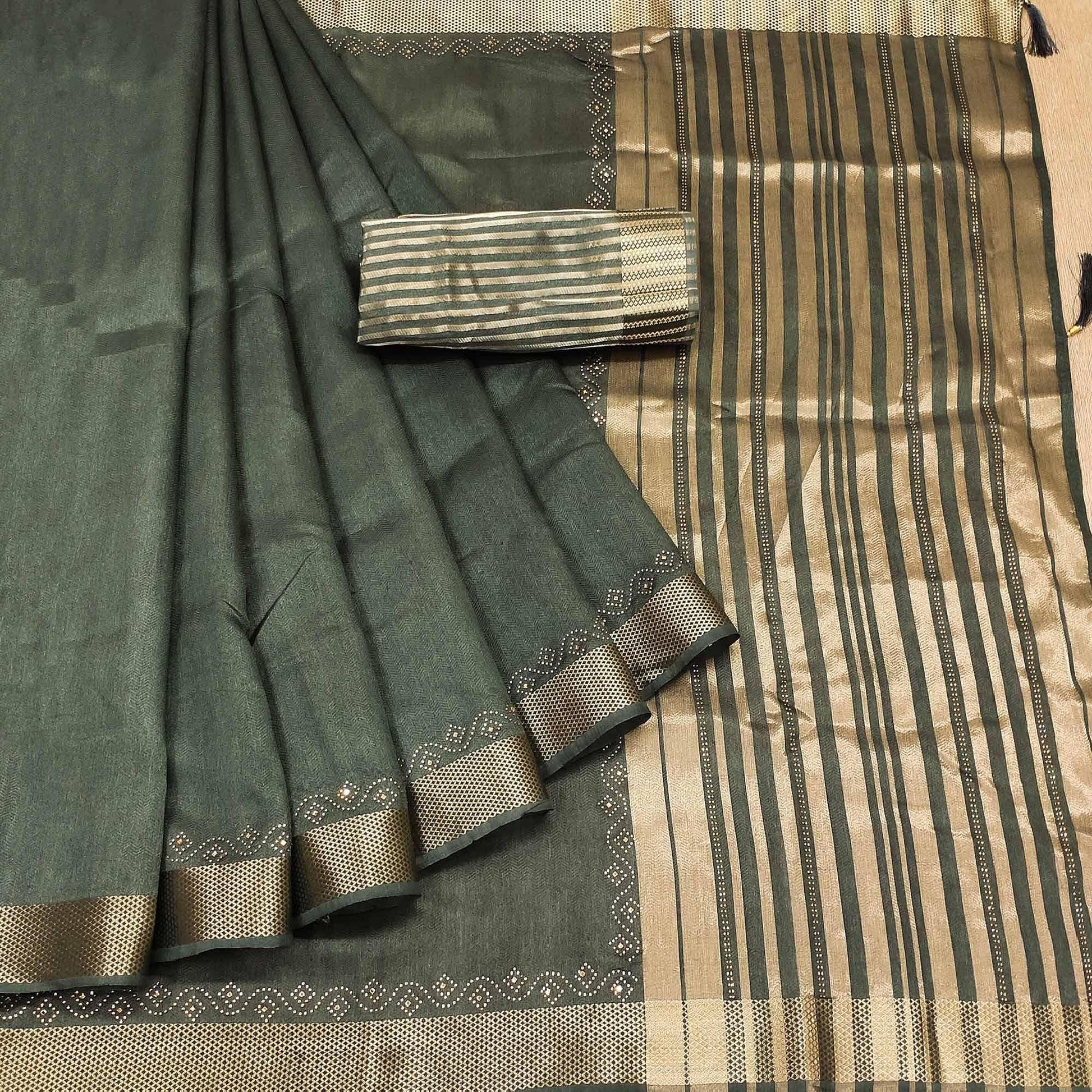 green-woven-with-embellished-cotton-saree
