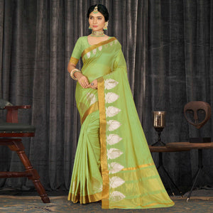 green-woven-with-embellished-poly-cotton-saree