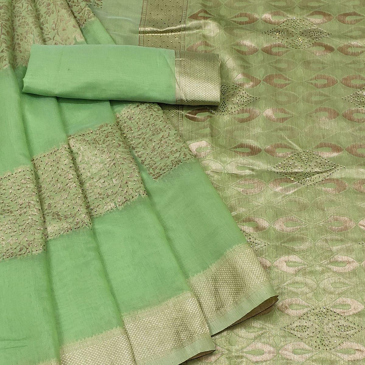 green-woven-with-embellished-pure-cotton-saree