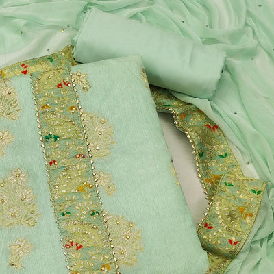 green-woven-with-embroidered-jacquard-dress-material