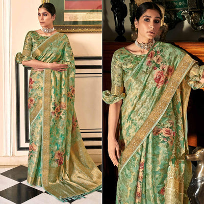 green-woven-with-printed-cotton-silk-saree-with-tassels-144206