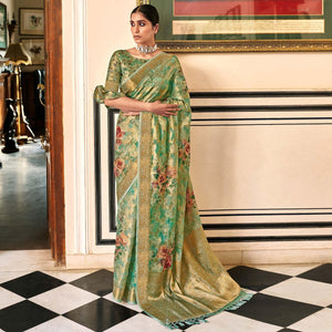 green-woven-with-printed-cotton-silk-saree-with-tassels-144206
