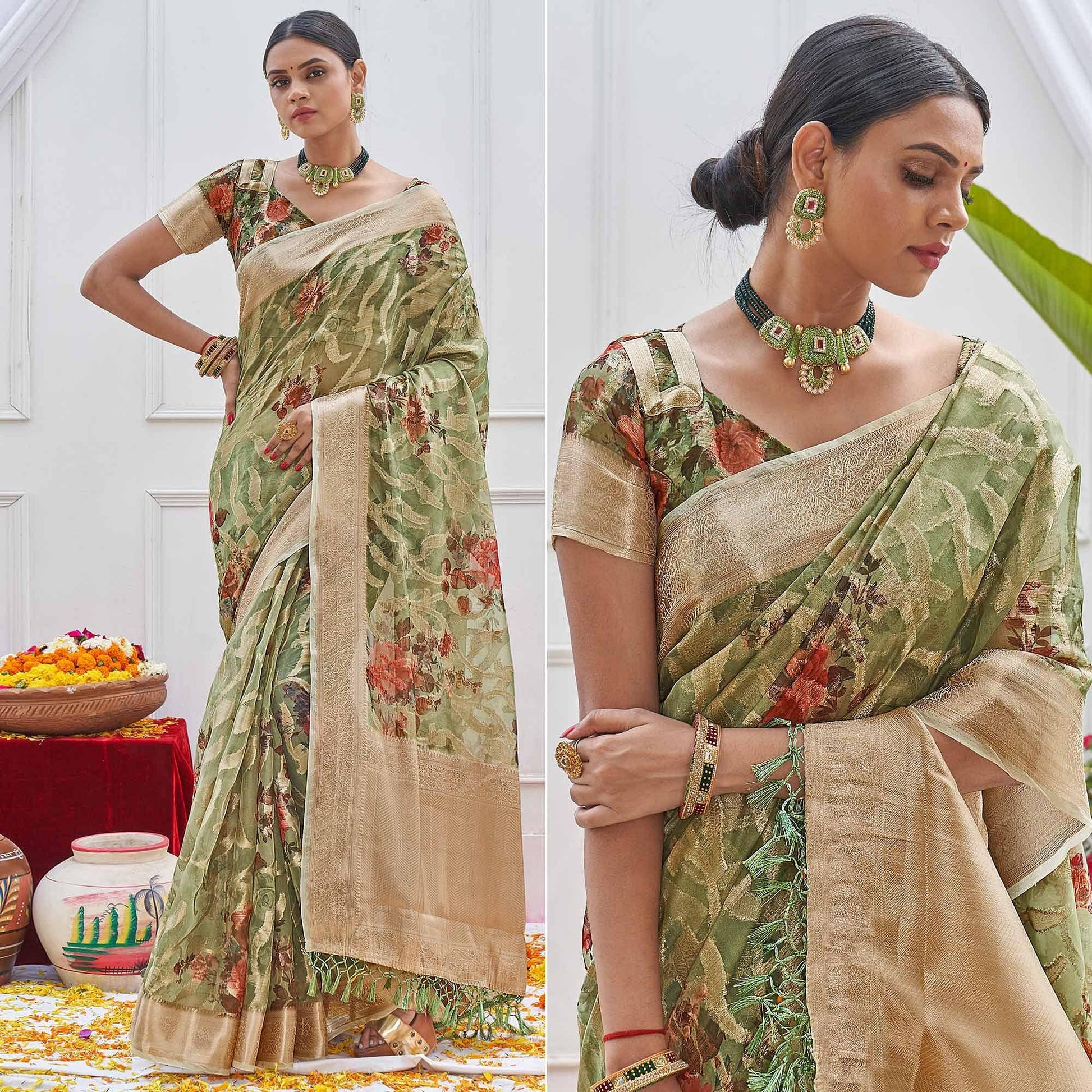 green-woven-with-printed-organza-saree-144337