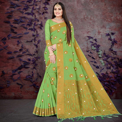 green-woven-with-swarovski-cotton-silk-saree-143770
