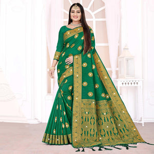 green-woven-with-swarovski-cotton-silk-saree-143763