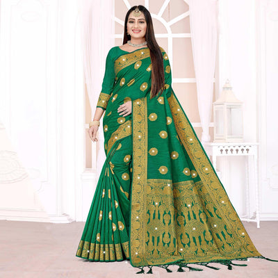 green-woven-with-swarovski-cotton-silk-saree-143763