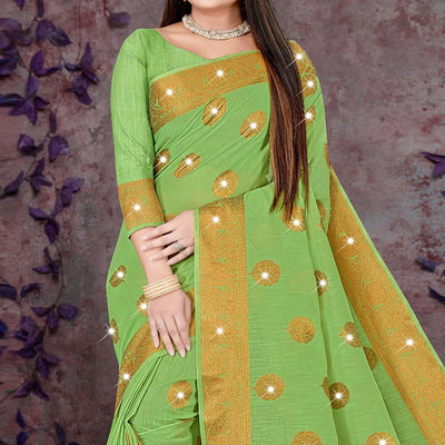 green-woven-with-swarovski-cotton-silk-saree-143770