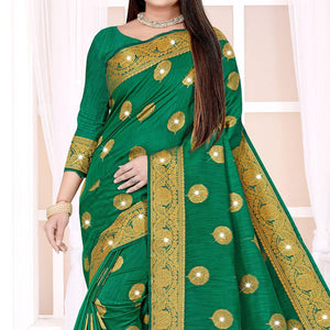 green-woven-with-swarovski-cotton-silk-saree-143763