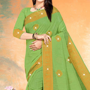 green-woven-with-swarovski-cotton-silk-saree-143775