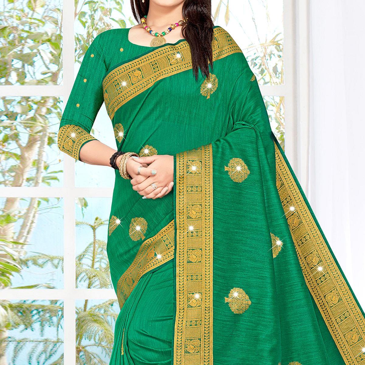 green-woven-with-swarovski-cotton-silk-saree-with-tassels-143754