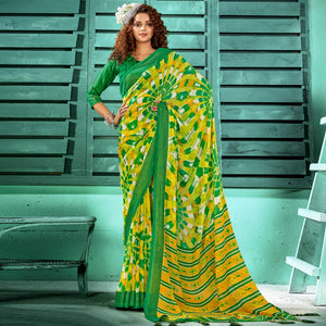 green-yellow-casual-wear-printed-pure-georgette-saree-with-border-122087