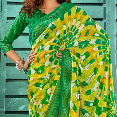 green-yellow-casual-wear-printed-pure-georgette-saree-with-border-122087