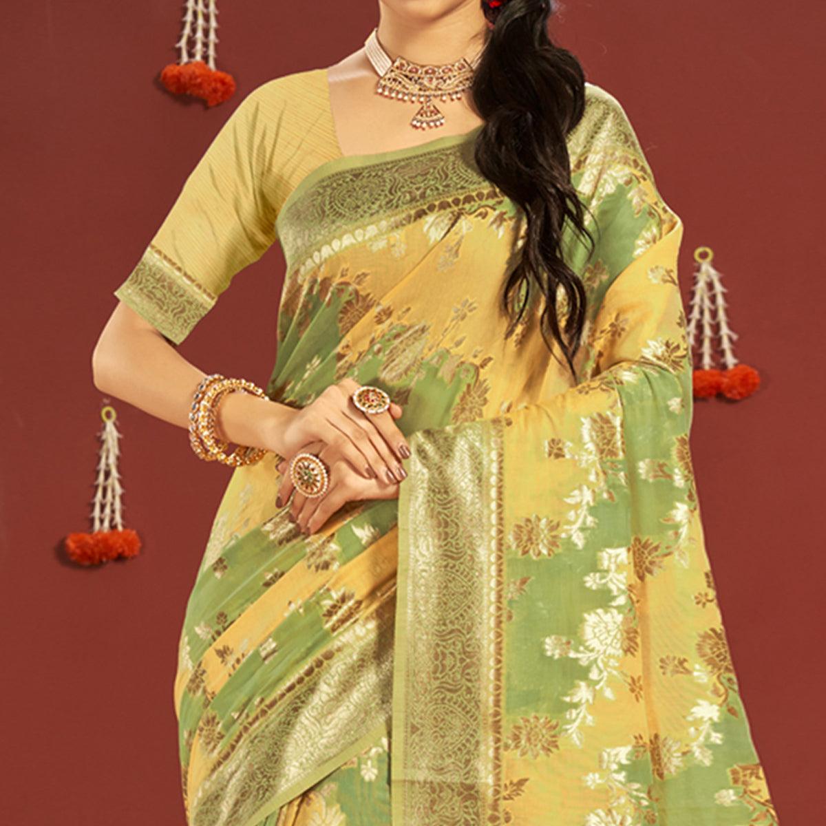 green-yellow-woven-art-silk-saree