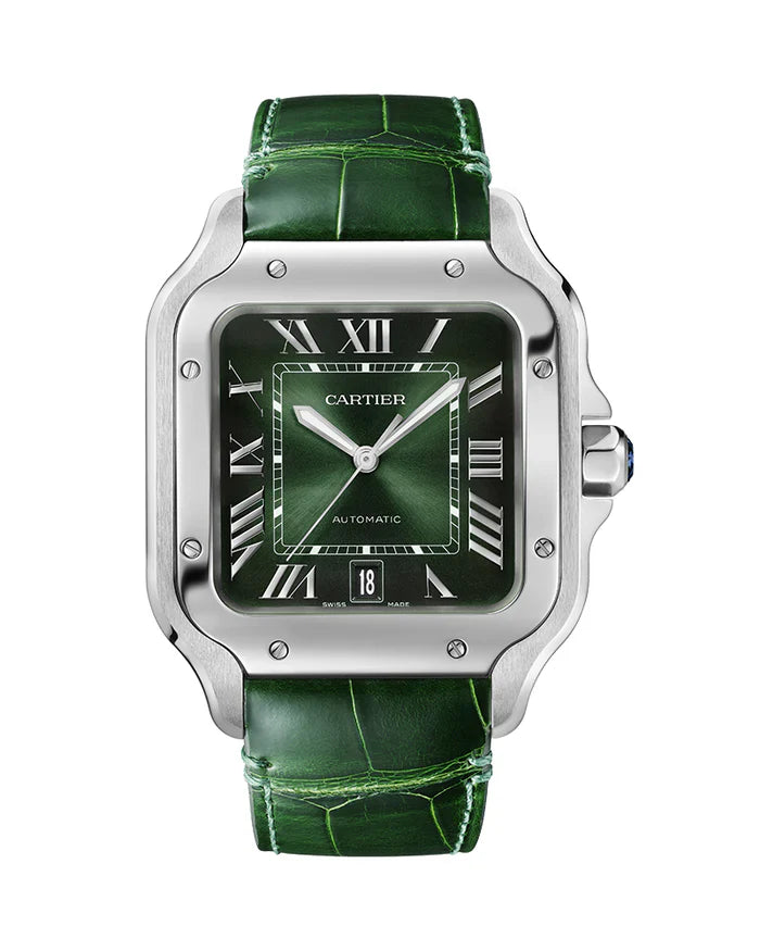 Cartier 'SANTOS DE CARTIER, LARGE, AUTOMATIC, STEEL, INTERCHANGEABLE STEEL AND LEATHER BRACELETS'