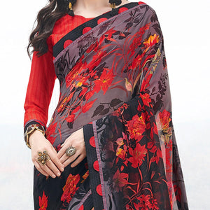 grey-black-casual-wear-floral-printed-georgette-saree-108865