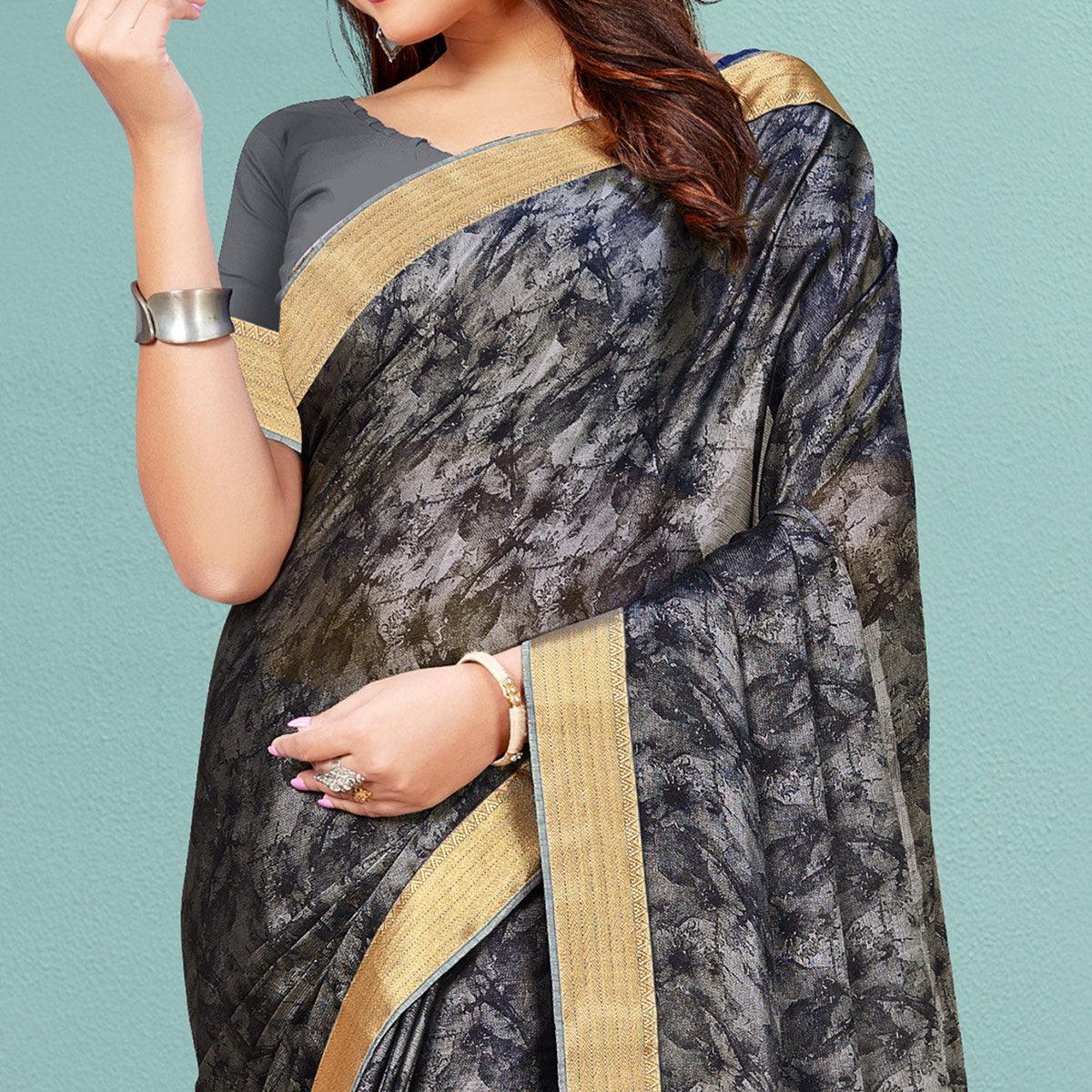 grey-black-casual-wear-printed-chiffon-saree-with-banarasi-lace-136858