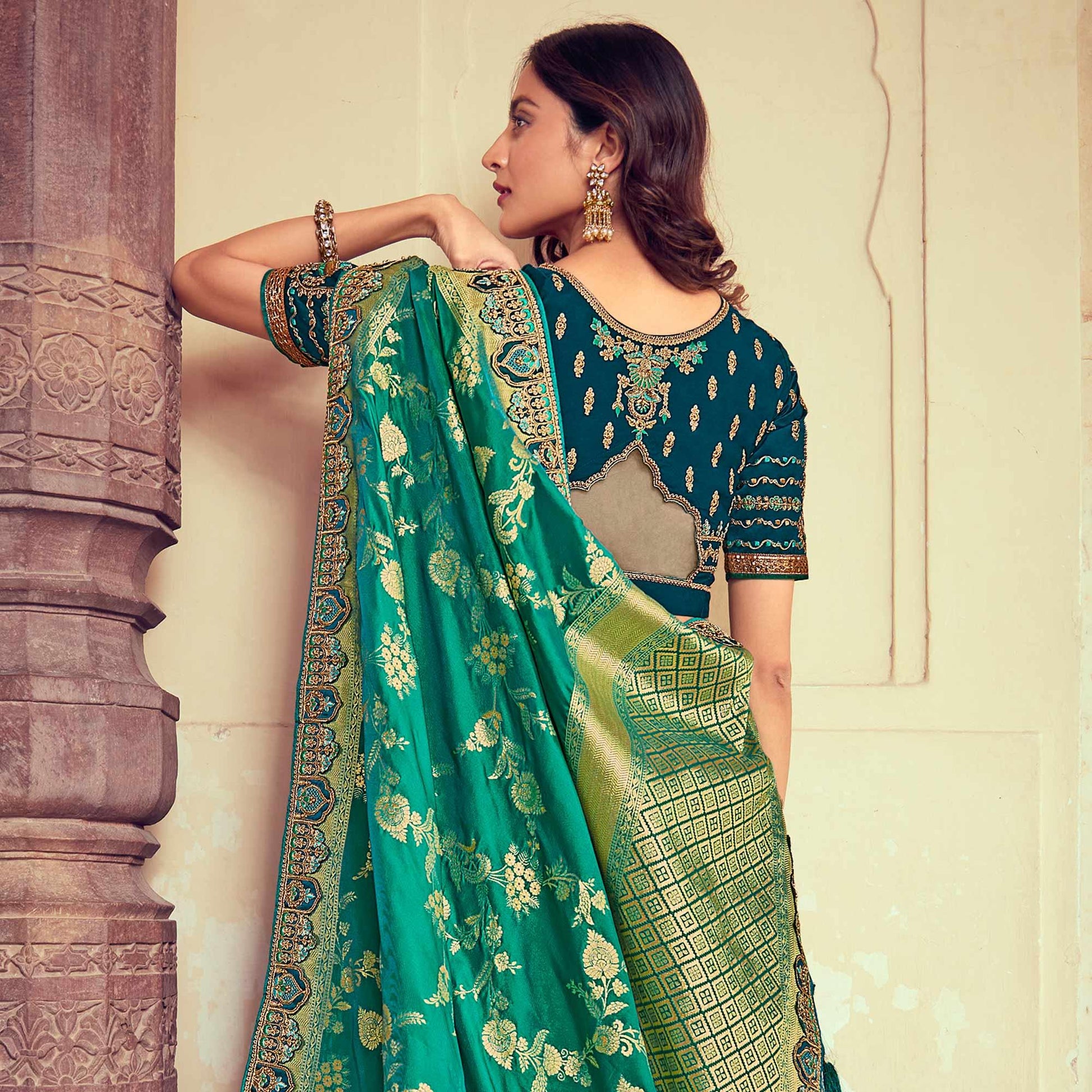 grey-green-wedding-wear-woven-embroidered-silk-lehenga-choli-126751