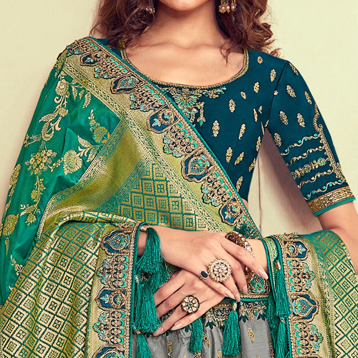 grey-green-wedding-wear-woven-embroidered-silk-lehenga-choli-126751