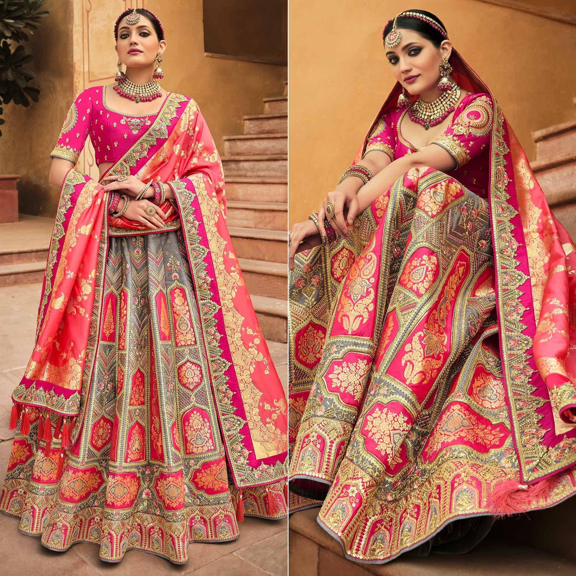 grey-rose-pink-wedding-wear-woven-embellished-banarasi-silk-lehenga-choli-140610