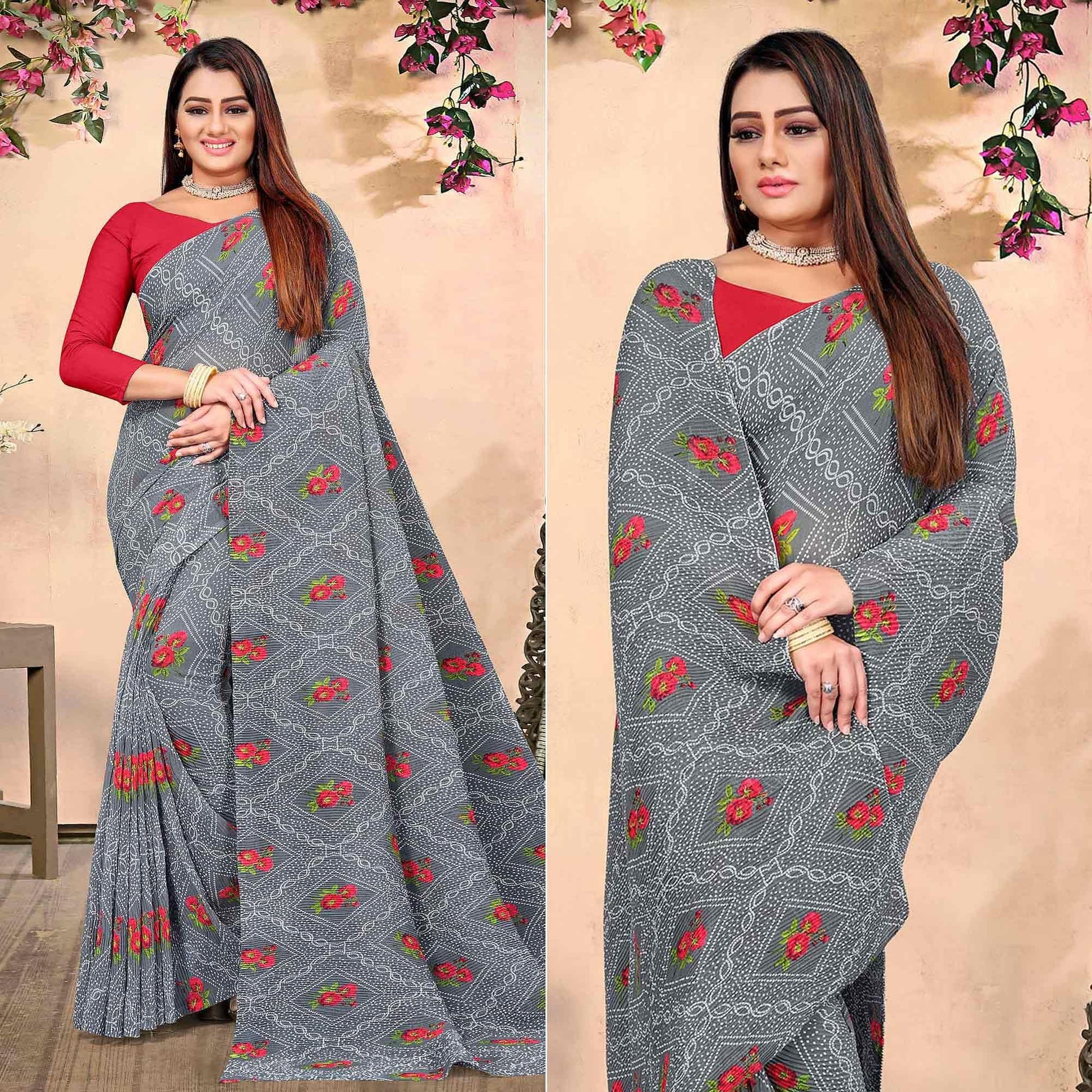 green-bandhani-printed-georgette-saree-143370