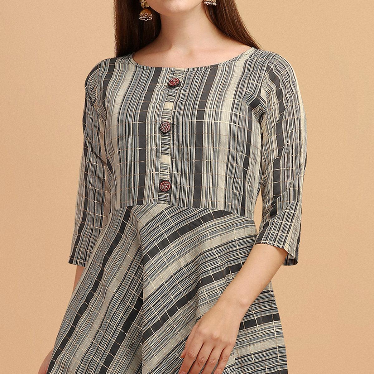 grey-black-casual-wear-stripes-printed-chanderi-cotton-dress
