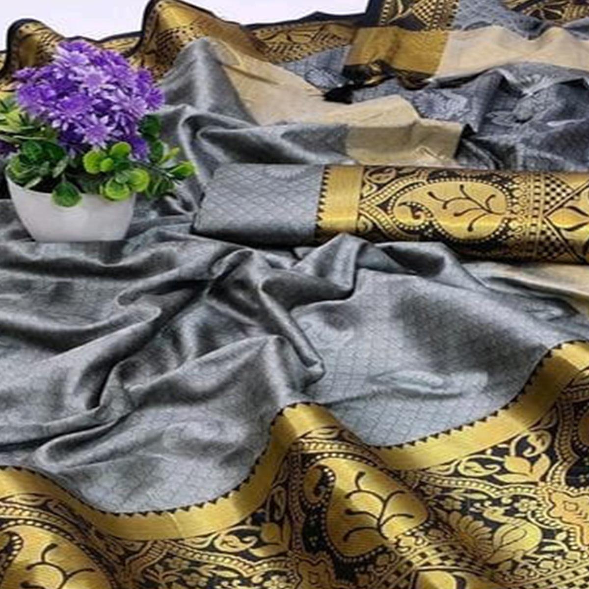 grey-black-festive-wear-woven-soft-cotton-saree-120913